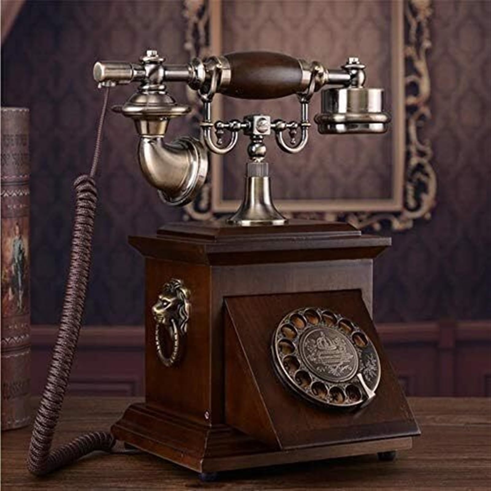 Teléfono Retro, teléfono Vintage, teléfono Antiguo de Madera Maciza, Dial Giratorio, teléfono Retro Antiguo, teléfono Fijo Chino for el hogar y la Oficina
