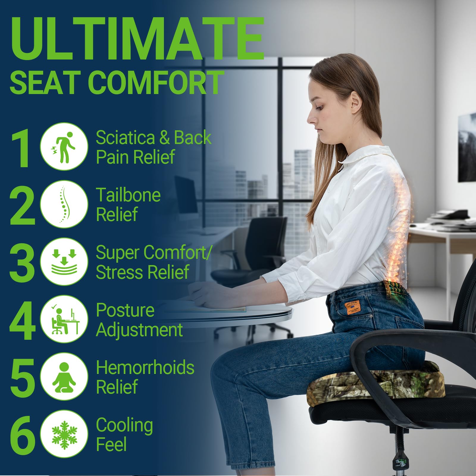 Season Guard Tailbone Pain Relief Office Chair Seat Cushion Memory Foam Gel Seat Cushion for Sciatica Pain Relief — view 5
