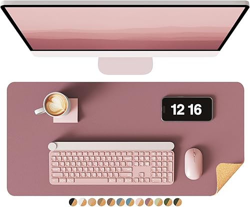 Miniatura 19 de YSAGi - Almohadilla de escritorio de doble cara, de cuero, protector de almohadilla de corcho ecológico, grande, impermeable, para oficina/hogar