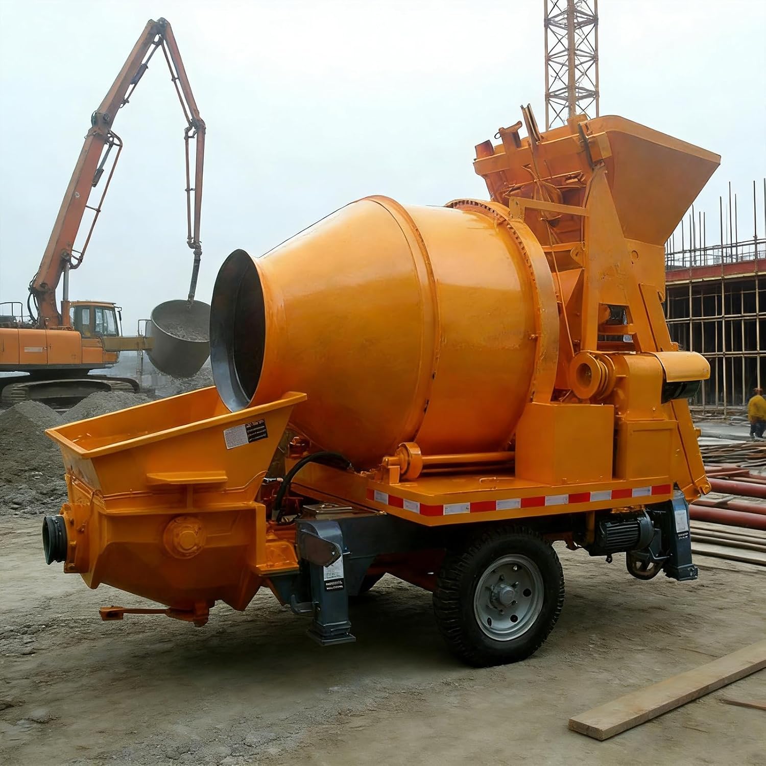 Portable Concrete Mixer Pump for Small to Medium Projects, Mobile Concrete Pump with Integrated Mixing System