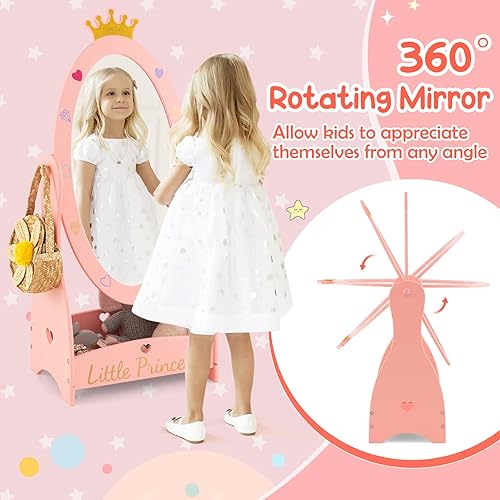 Miniatura 21 de Costzon Juego de tocador para niños, juego de tocador para niñas con espejo y taburete, tocador de maquillaje de princesa con cajón, tabla de