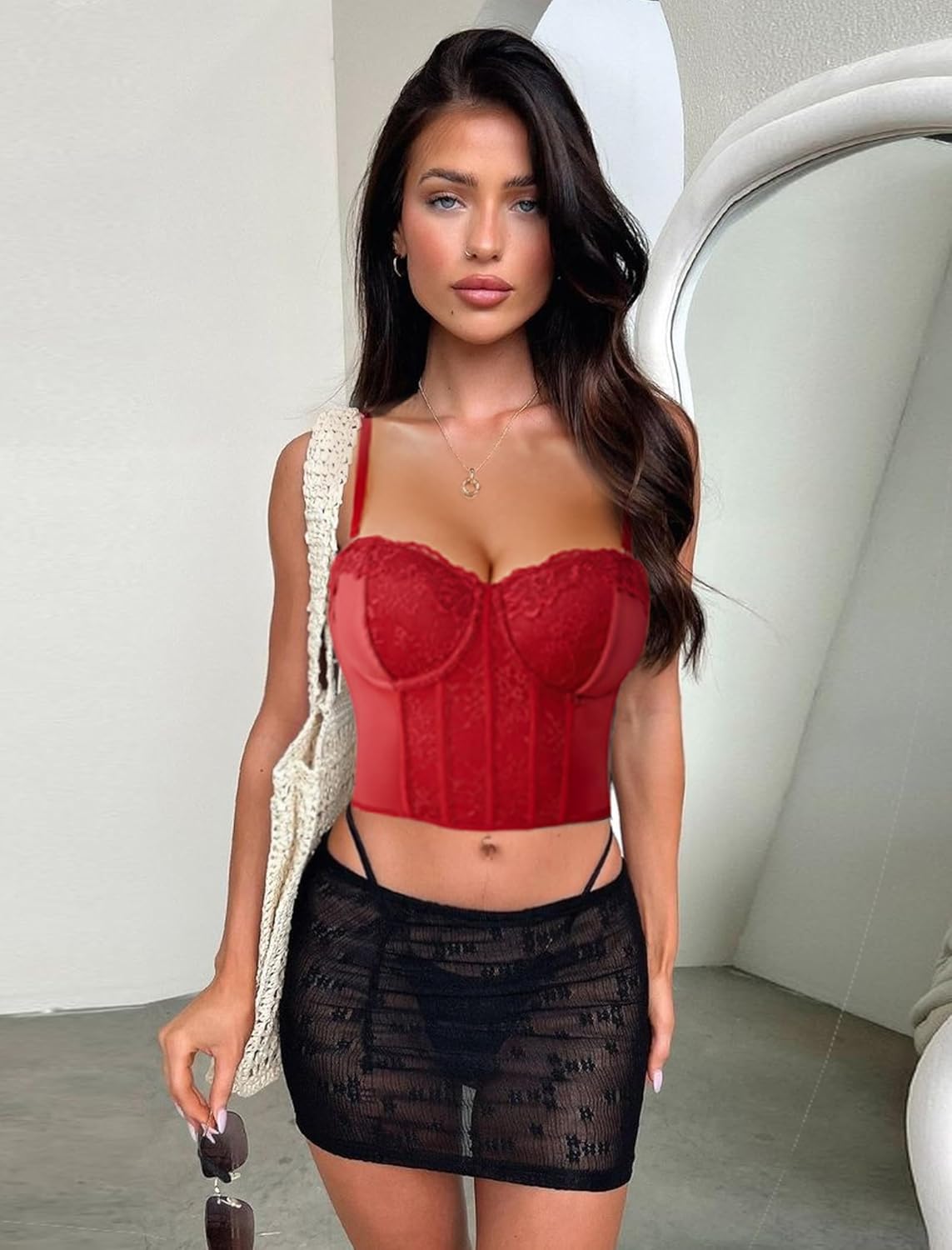 Avidlove Bustier Tops for Women V Neck Lace Bralettes with Underwired Sexy Corset Concert Crop Top - Image 3