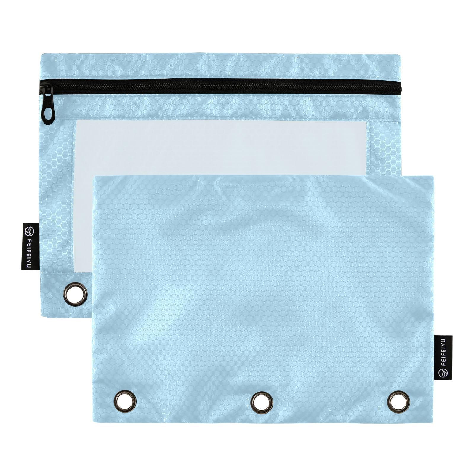 UMIRIKO Baby Blue Zipper Pencil Pouch for 3 Ring Binder with Clear Window,Pencil Case 2 Pack Baby Blue