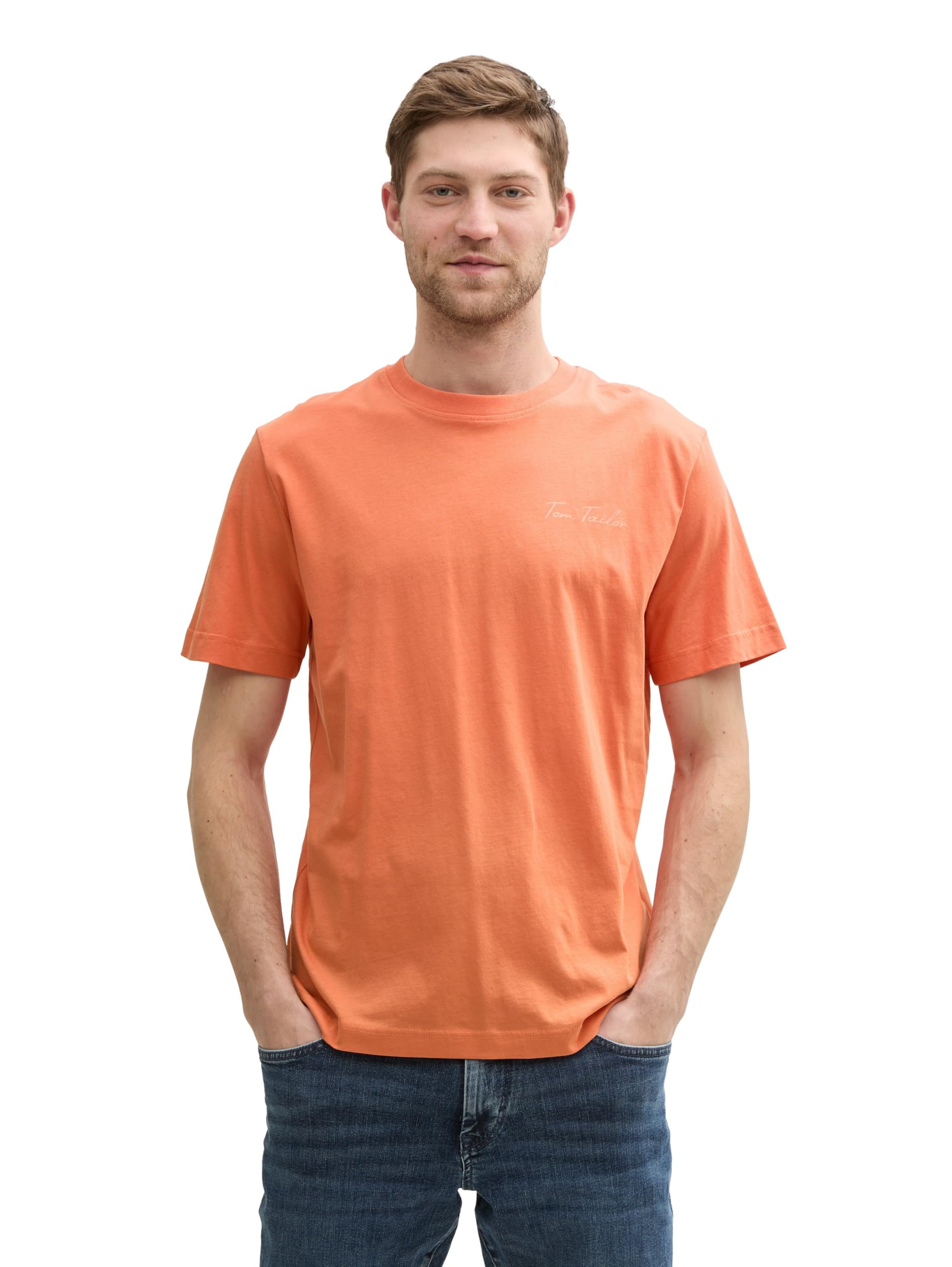 Tom Tailor Herren Basic T-Shirt mit kleinem Logo-Print