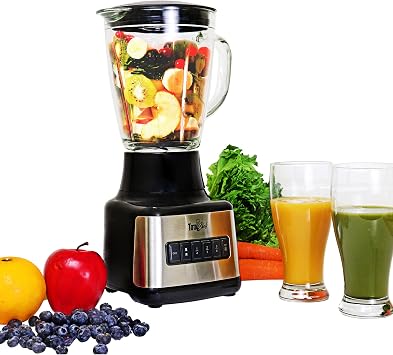 Total Chef Countertop Blender Electric Mixer for Smoothies, Ice Crush & Pulse Function, Heavy Duty Glass Pitcher licuadora With 6 Speed, Kitchen Appliance, Dishwasher-Safe Jar, Black
