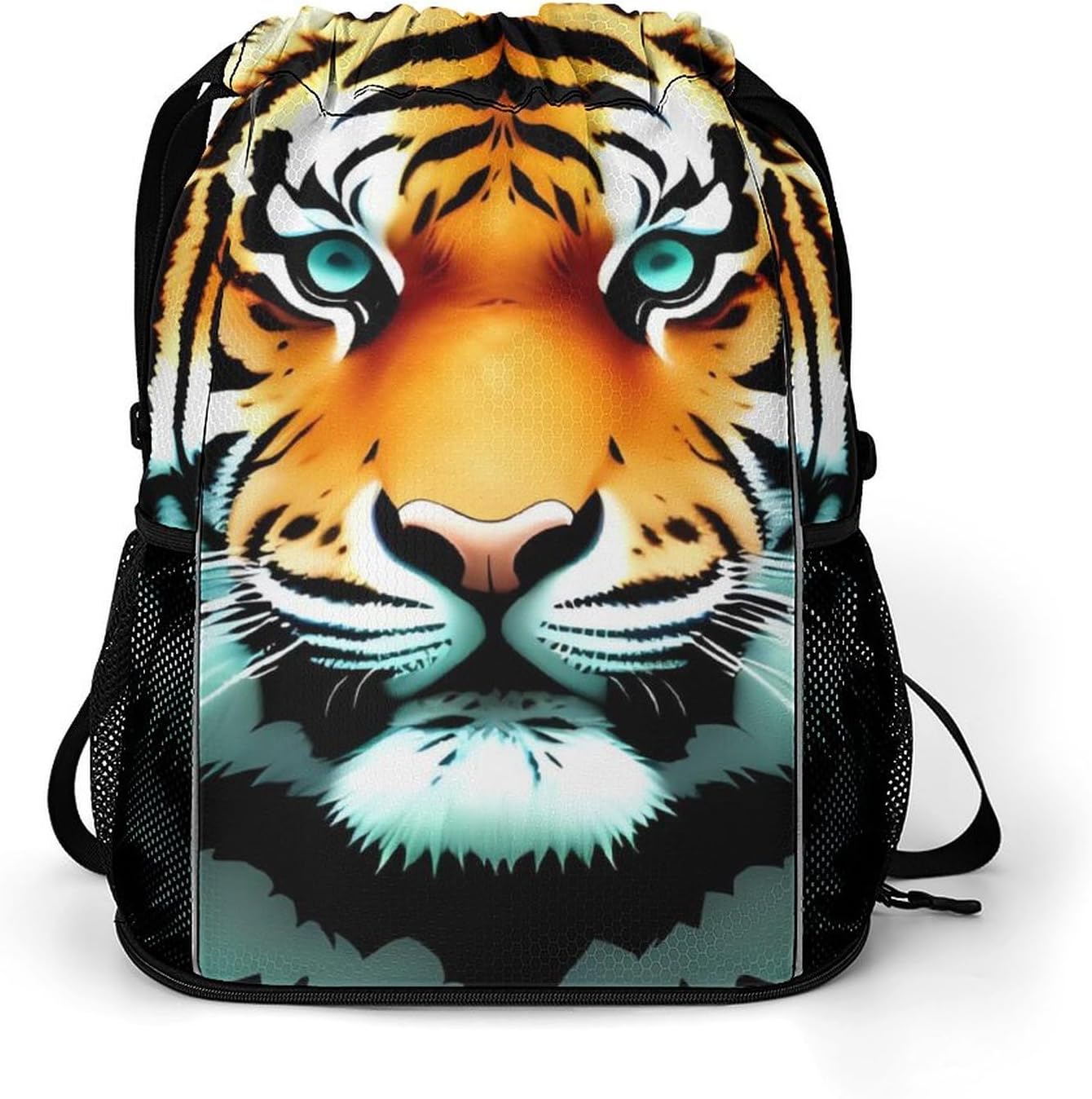Small Gym Bag Little Fat Tiger Head Printed Drawstring Gym Bag for Men Lightweight Waterproof Drawstring Backpack for Women with Shoe Compartment for Travel Tourism Work And Fitness