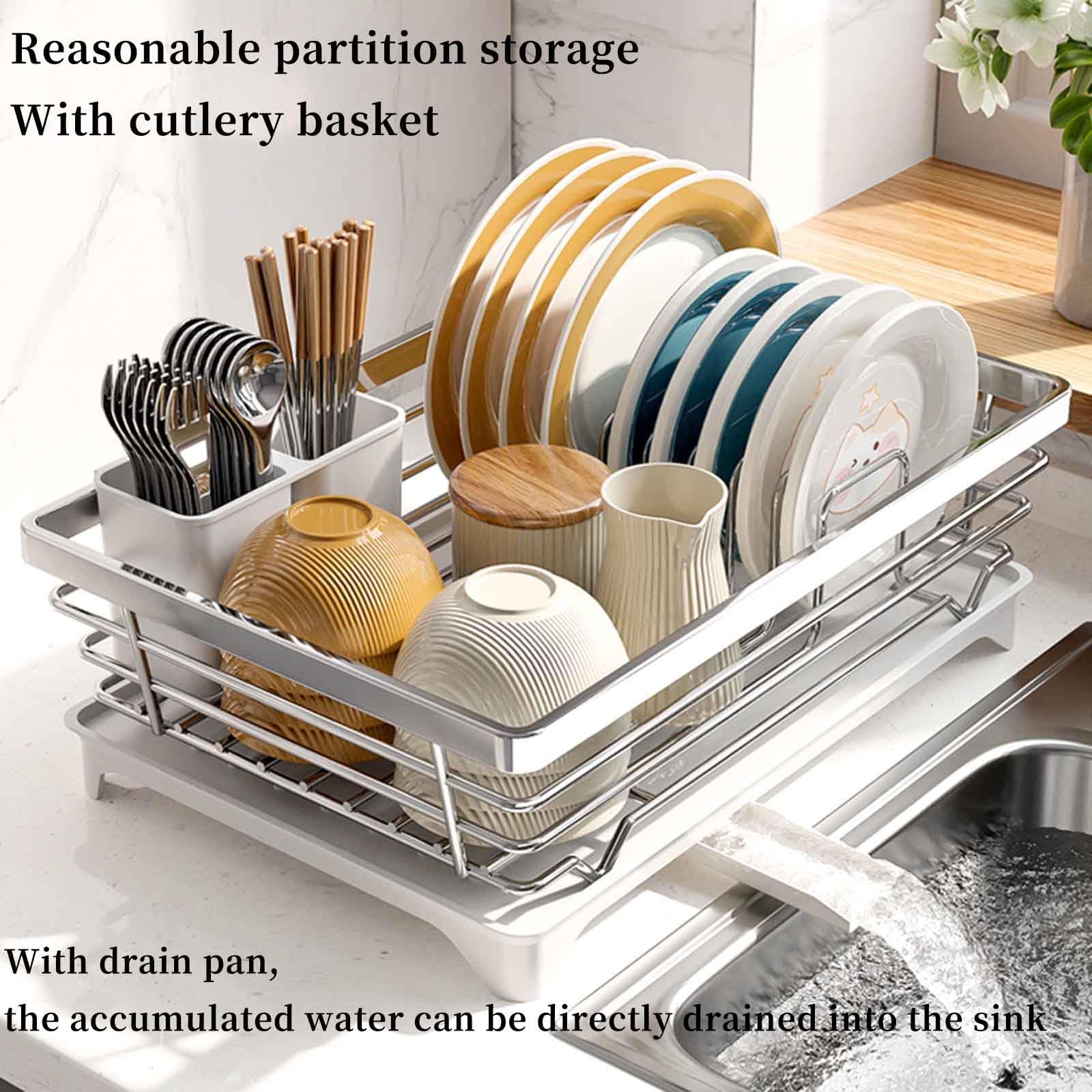 Abtropfgestell Geschirr Geschirrabtropfgestell Dish Rack Geschirrständer Abtropfhalter Ständer Abtropfgitter Geschirrablage Abtropfschale Abtropfständer Besteckkorb Edelstahl (40x26x15.5cm,silver)