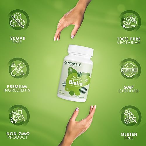 Miniatura 6 de AMBROSIAL Suplemento para el crecimiento del cabello con biotina de 2500 mcg, suplemento capilar de biotina, soporte para el cabello, a base de