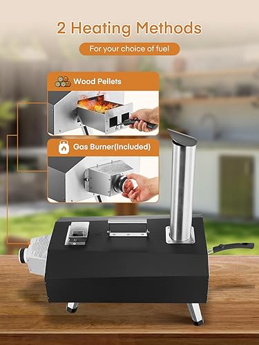 Miniatura 5 de Horno de pizza para exteriores, horno de pizza portátil de 12 pulgadas de pellets de madera y gas, calienta hasta 1000 F, con manguera de gas y