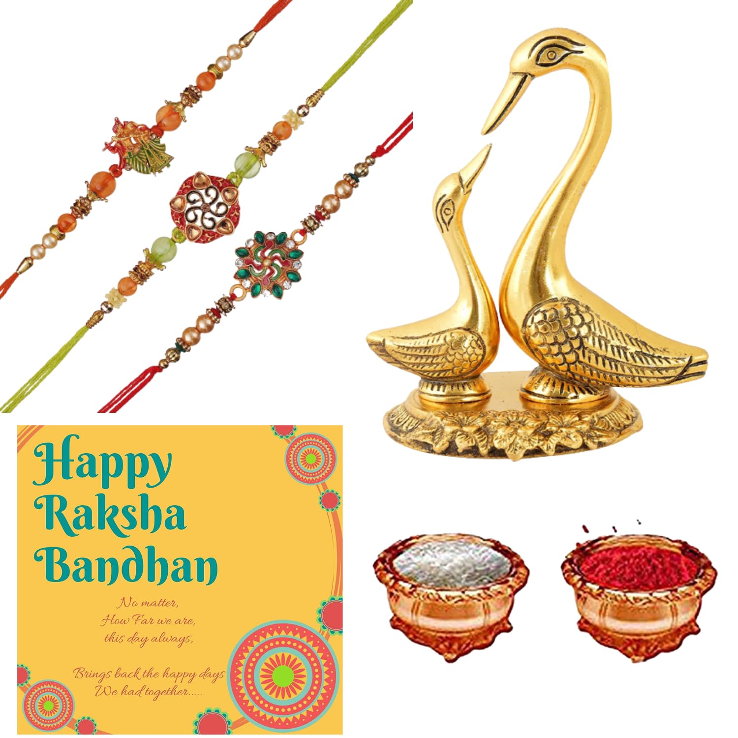 Webelkart |Premium Combo of 3 Rakhi Gift for Brother and Bhabhi and Kids with Kissing Duck Showpiece On Poverty, Rakshabandhan Gifts for Bhai Sister - Fancy Rakhi with Pair of Kissing Duck