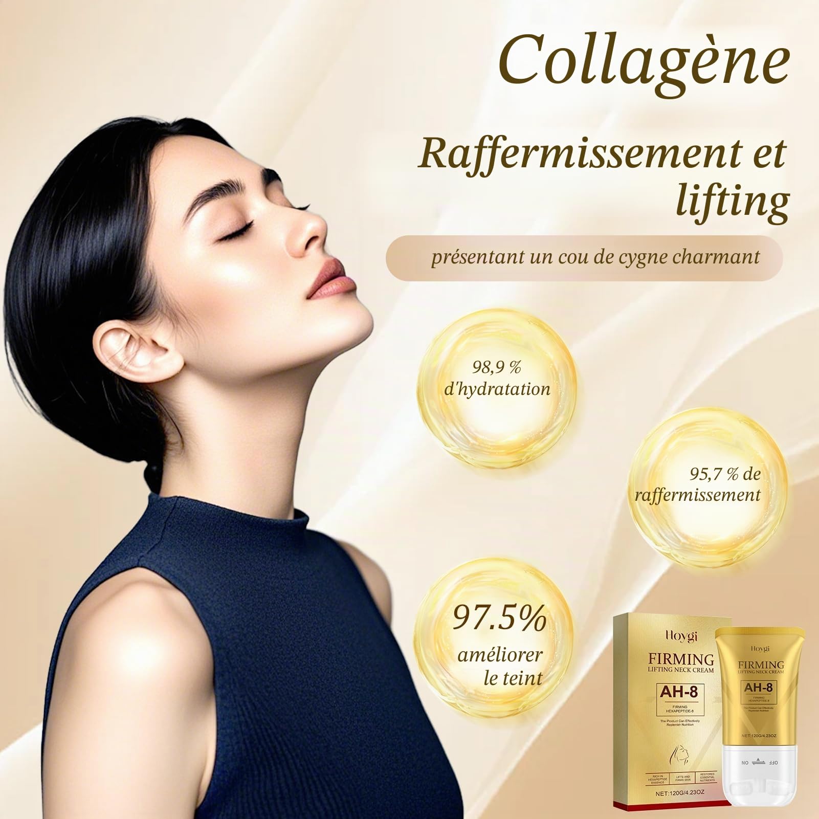 AH-8 Crème Raffermissante pour le cou, 120g, Pour Les Peaux Ridées | Ah8 Firming Neck Cream Avec Rouleau Massage À Double, Hydratant, Réduire Les Rides, Les Ridules et le Double Menton