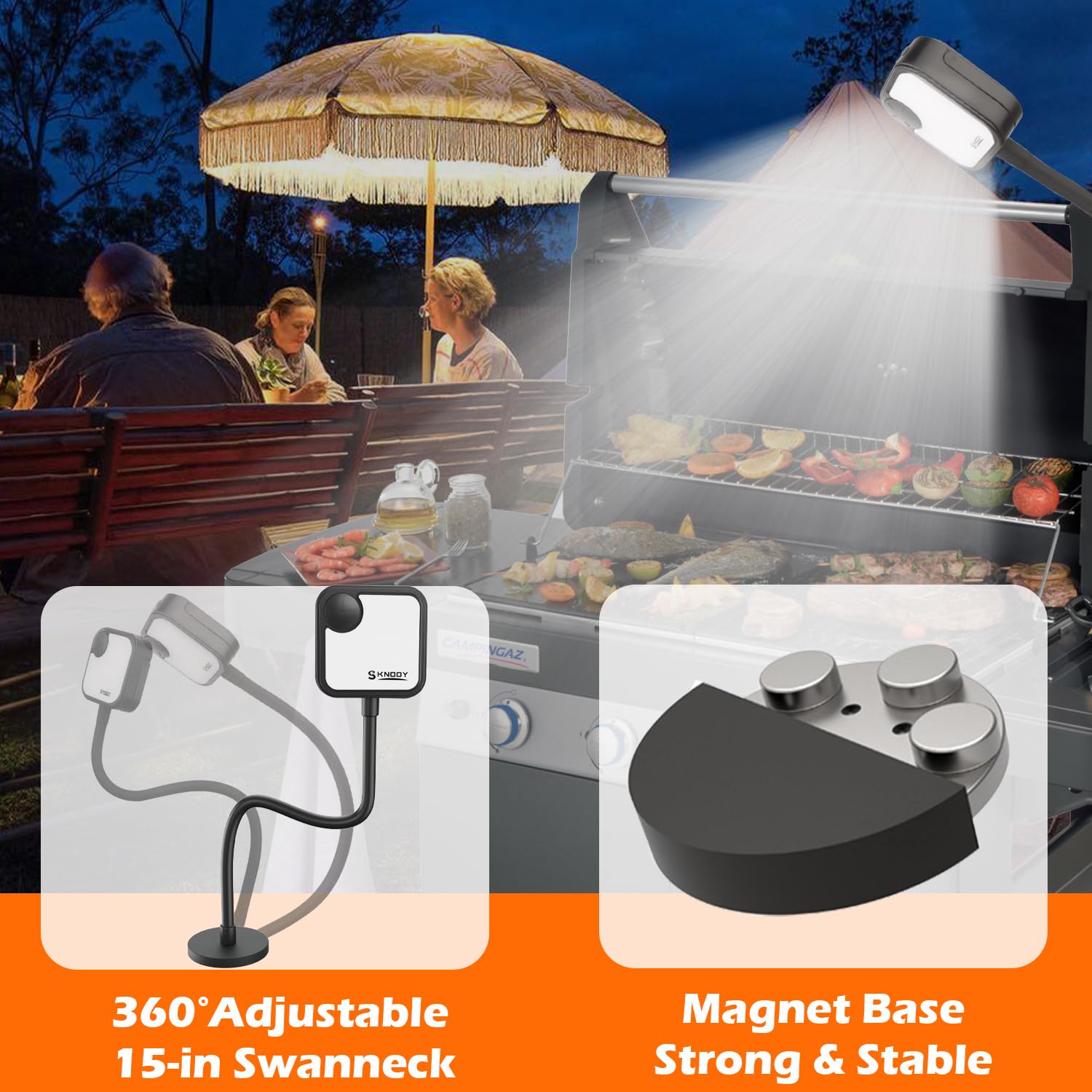 Wiederaufladbare Grilllichter, breitere Beleuchtung, magnetische Grilllichter, superhelle 24 LED-Grillbeleuchtung, flexibler Schwanenhals BBQ Licht, Solargrillzubehör für Blackstone Weber Traeger Pit