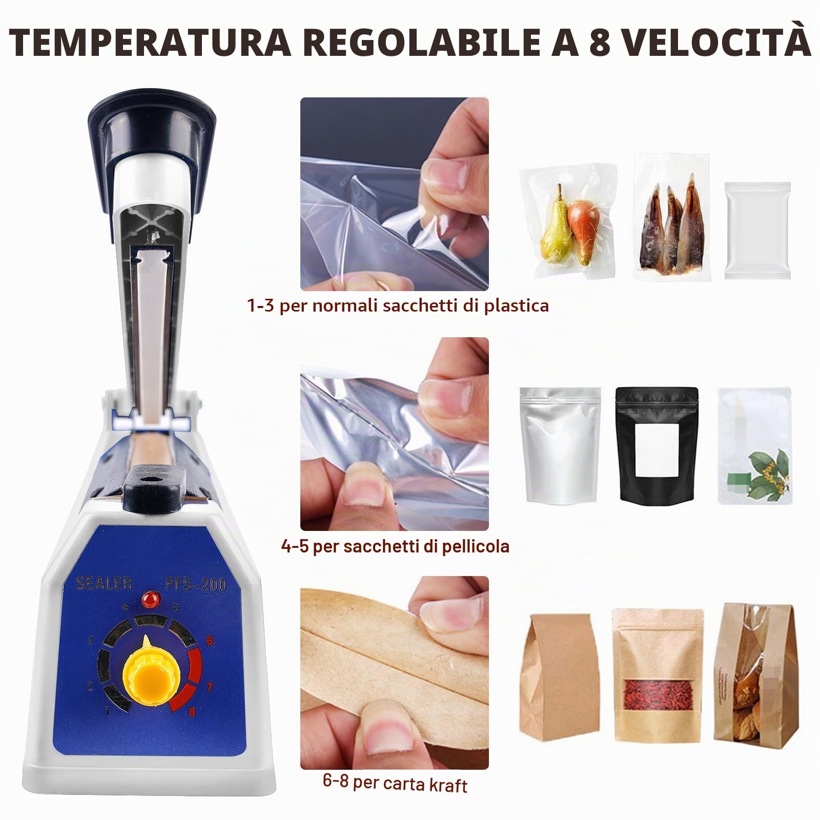 Macchina Sigillante a Caldo 300 mm, Macchina Termosaldatrice, Sigillatrice per Sacchetti, Sigillatrice a Caldo, Sigillatrice per Sacchetti di Plastica, Impulse Sealer Heat Bag Sealer, Per PE, PP