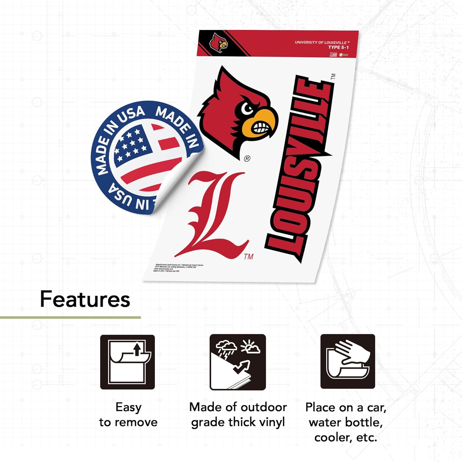 Desert Cactus University of Louisville Sticker Cardinals U of L Cards Vinyl Decals Laptop Water Bottle Car Scrapbook T5 (Type 5-1) - Image 3
