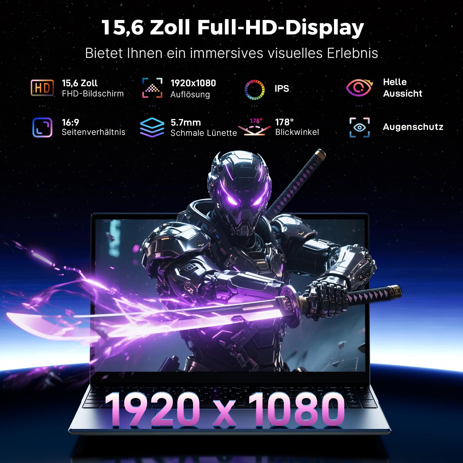 BMAX Laptop 15.6 Zoll Full HD Display N95 CPU 4 x 3.4 GHz 512GB SSD 12GB LPDDR5 USB3.2x2 HDMI Webcam Bluetooth WLAN Win11 Pro 64 Bit Notebook für Schüler und Büro mit Deutsche Tastaturschutzfolie