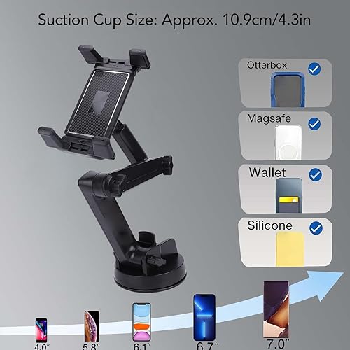 Miniatura 3 de ASHATA Soporte de teléfono para camión, brazo largo de 16.9 pulgadas de largo, rotación de 360 grados, antideslizante, fuerte ventosa, con goma