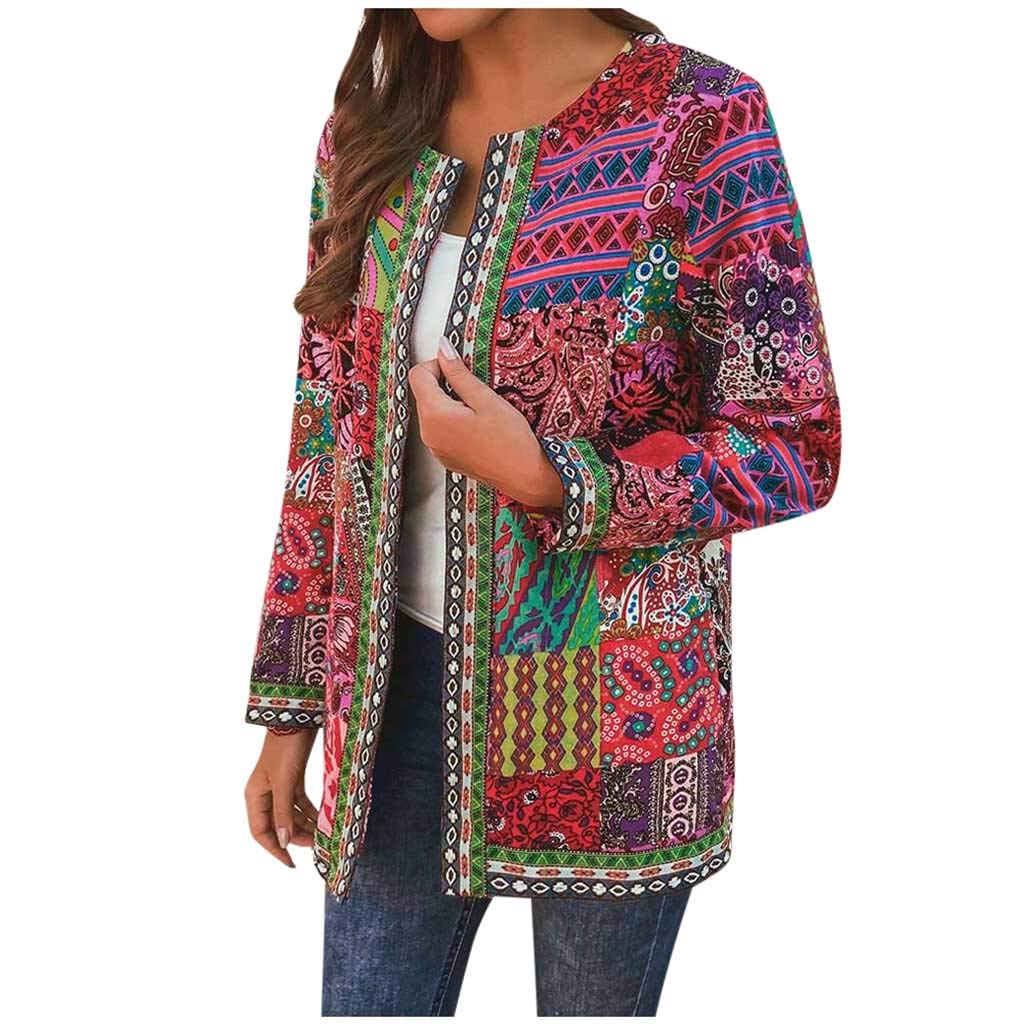 Cardigan Ethnique Imprimé Pour Femme - Manches Longues, Ouvert, Ample, Léger, Style Vintage Décontracté