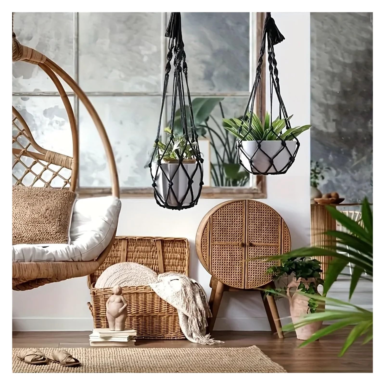 Appendini per Piante Macramè 2 ganci for piante, supporto in macramè con gancio for decorazioni da giardino for interni ed esterni(2pcs white and black)