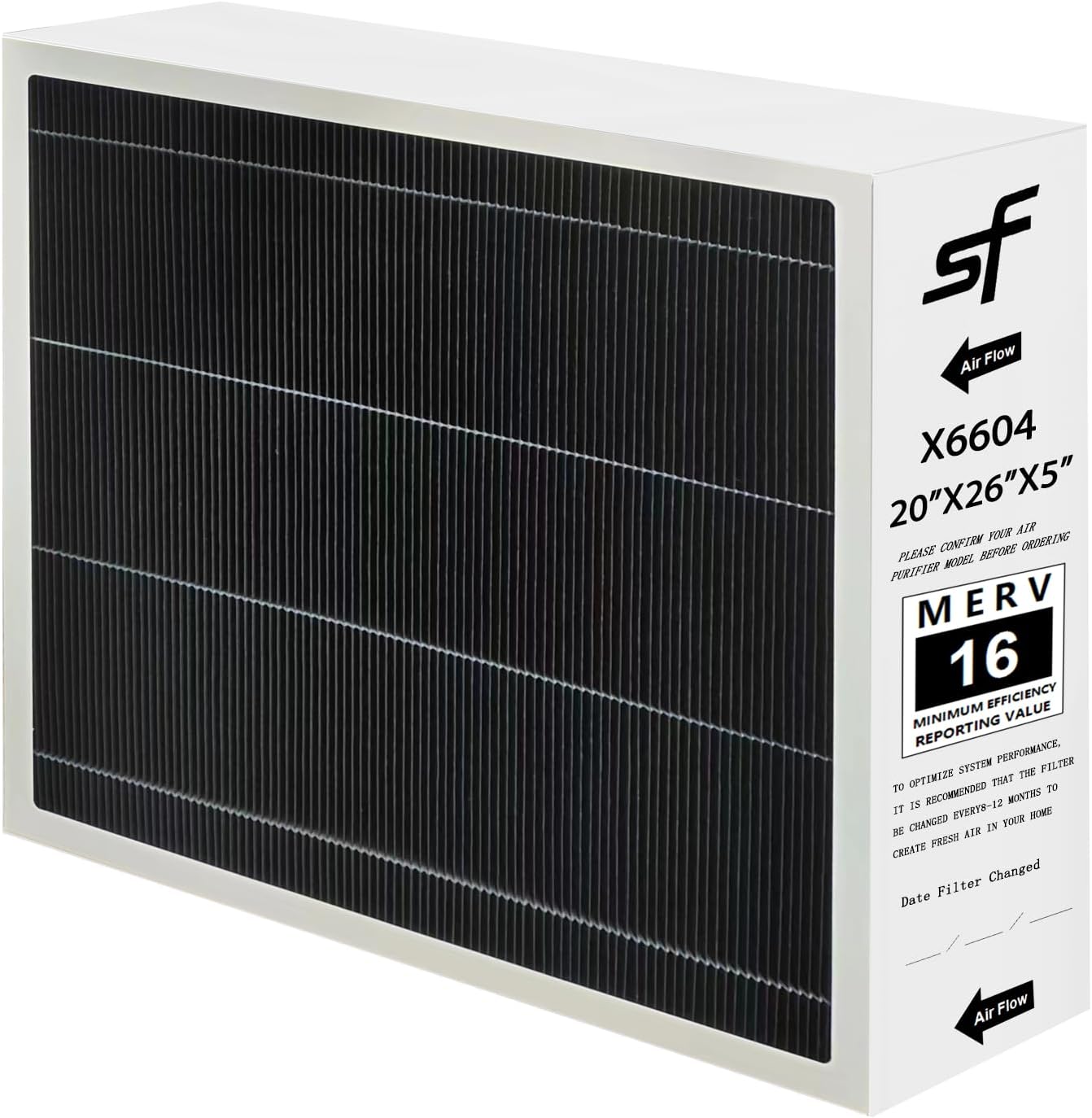 Upgrade 20x26x5 furnace filter Compatible with Lennox Y6604 Filter (MERV 16) and PureAir PCO3-20-16 Air Cleaner. 1-Pack