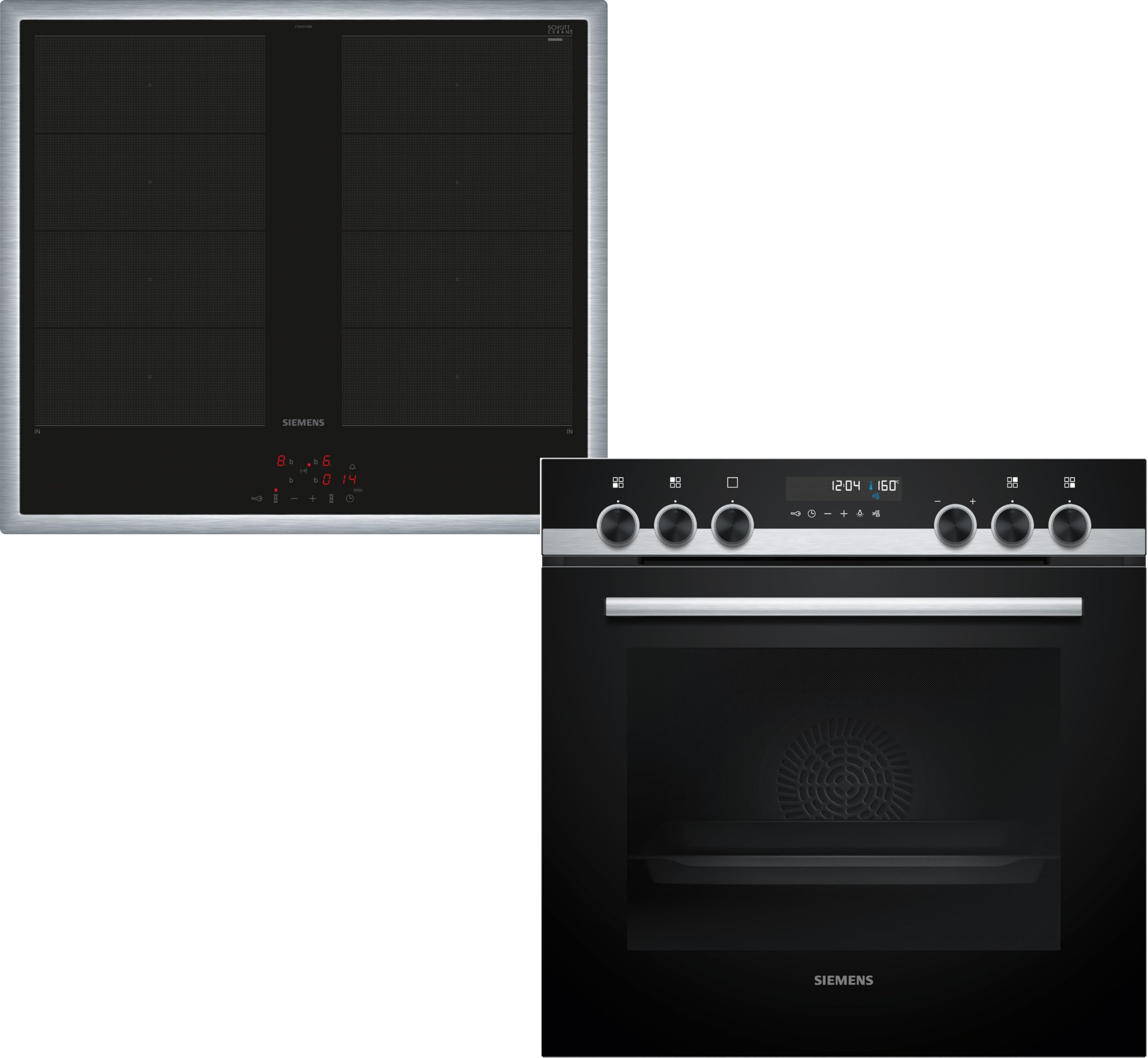 Siemens PQ521VA2ZM Einbauherd-Set 60 x 60 cm 3D Heißluft Pizzastufe Hydrolyse Induktionskochfeld powerBoost Edelstahl