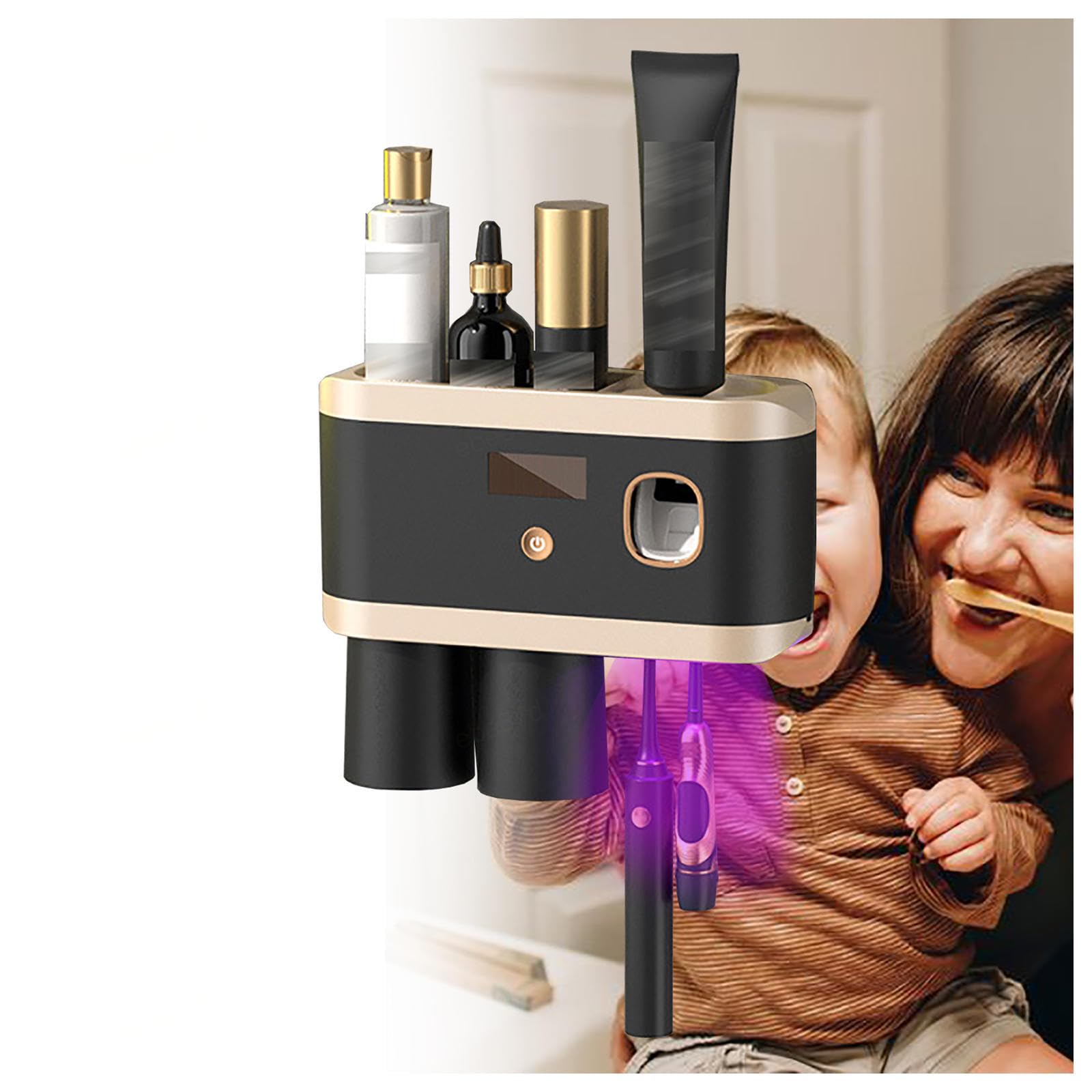 Soporte Cepillo De Dientes Inteligente Limpieza Profunda con UV, Toothbrush Holder Montado En La Pared con Múltiples Ranuras De Carga Solar USB, Soporte Cepillo Electrico,2-Cups