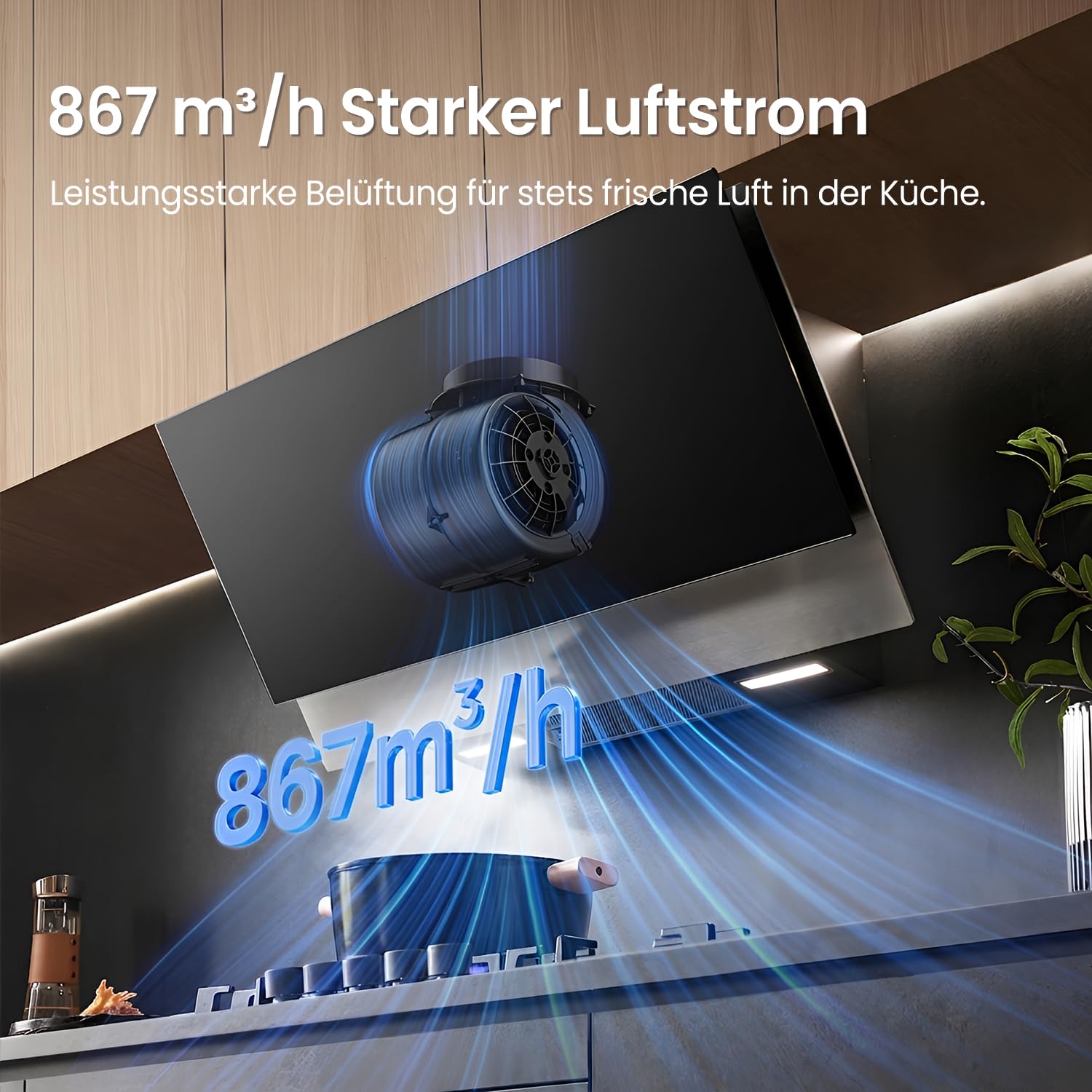 COMFEE' A++ Dunstabzugshaube 90 cm 867m³/h Kopffrei Wandhaube Umluft Abluft Touchscreen Gestensteuerung 4 Geschwindigkeiten 68dB LED ANGJ72B-90PRO-EU