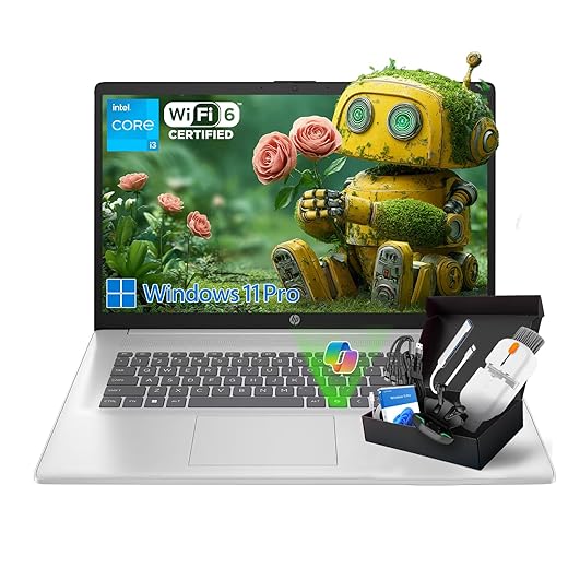 HP 17 Laptop for Business & Study, Intel 8-Core i3 Processor, 17.3" HD+ Anti-Glare, 16GB RAM, 512GB SSD, Windows 11 Pro, AI Copilot, Numeric Keypad, Up to 9 Hours, Fast Charge, Laptop Accessory Kit