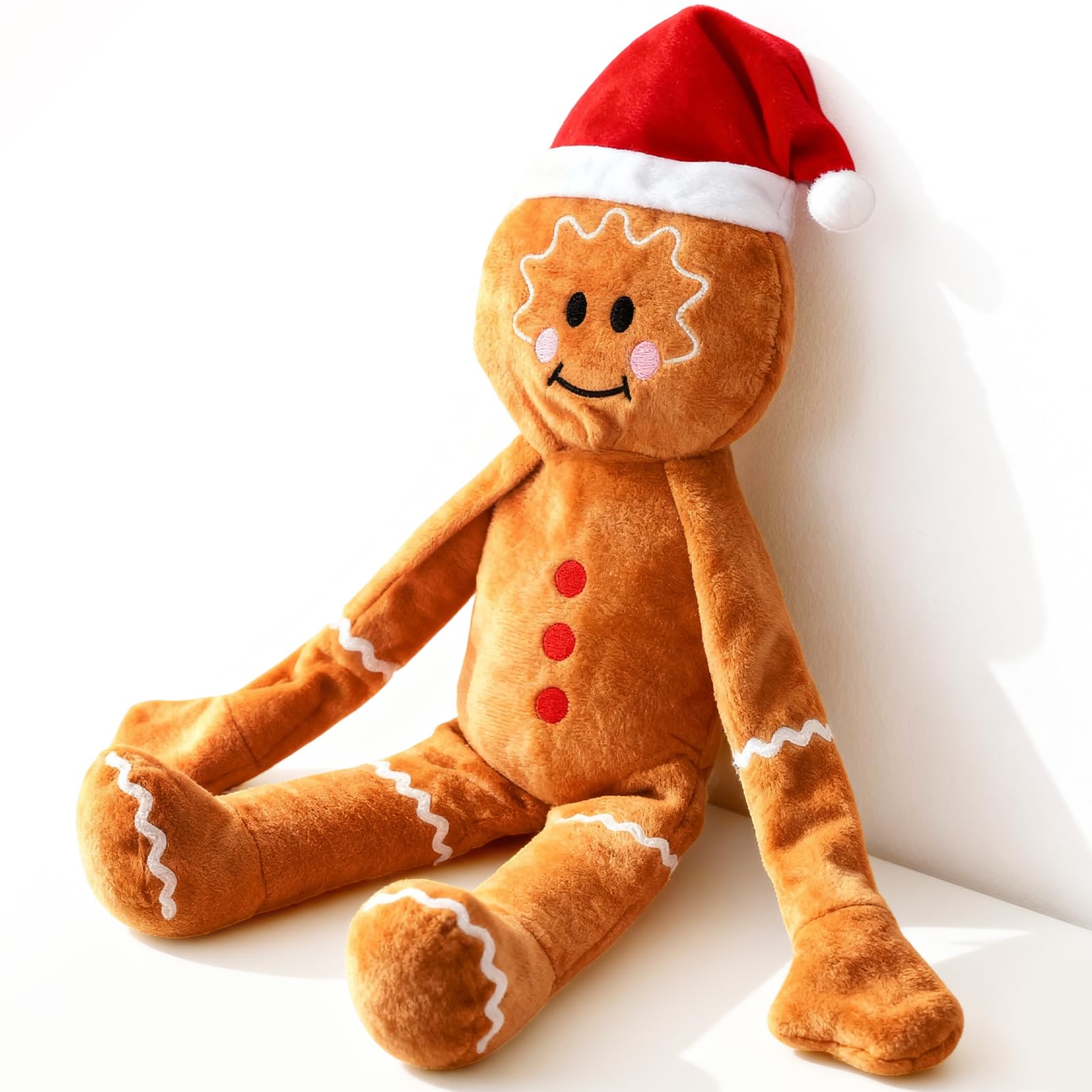 Luudoogs No Stuffing Squeaky Christmas Dog Toys with Crinkle Paper, 21”Cute Christmas Gingerbread Man Gift Dog Plush Toys Chew Toys,Durable Interactive Dog Toys for Large Medium Small Breed,