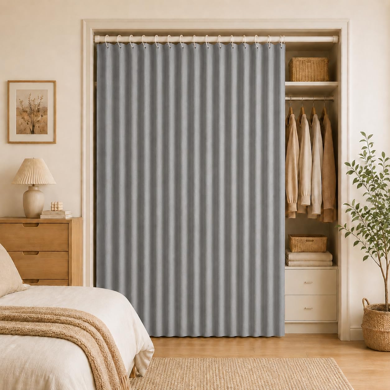 AZMAHT Concertina Doors Internal Folding Door | Faux Linen Sliding Doors Temporary Door Curtain with Magnetic Closure, Pleated Accordion Room Divider for Closet