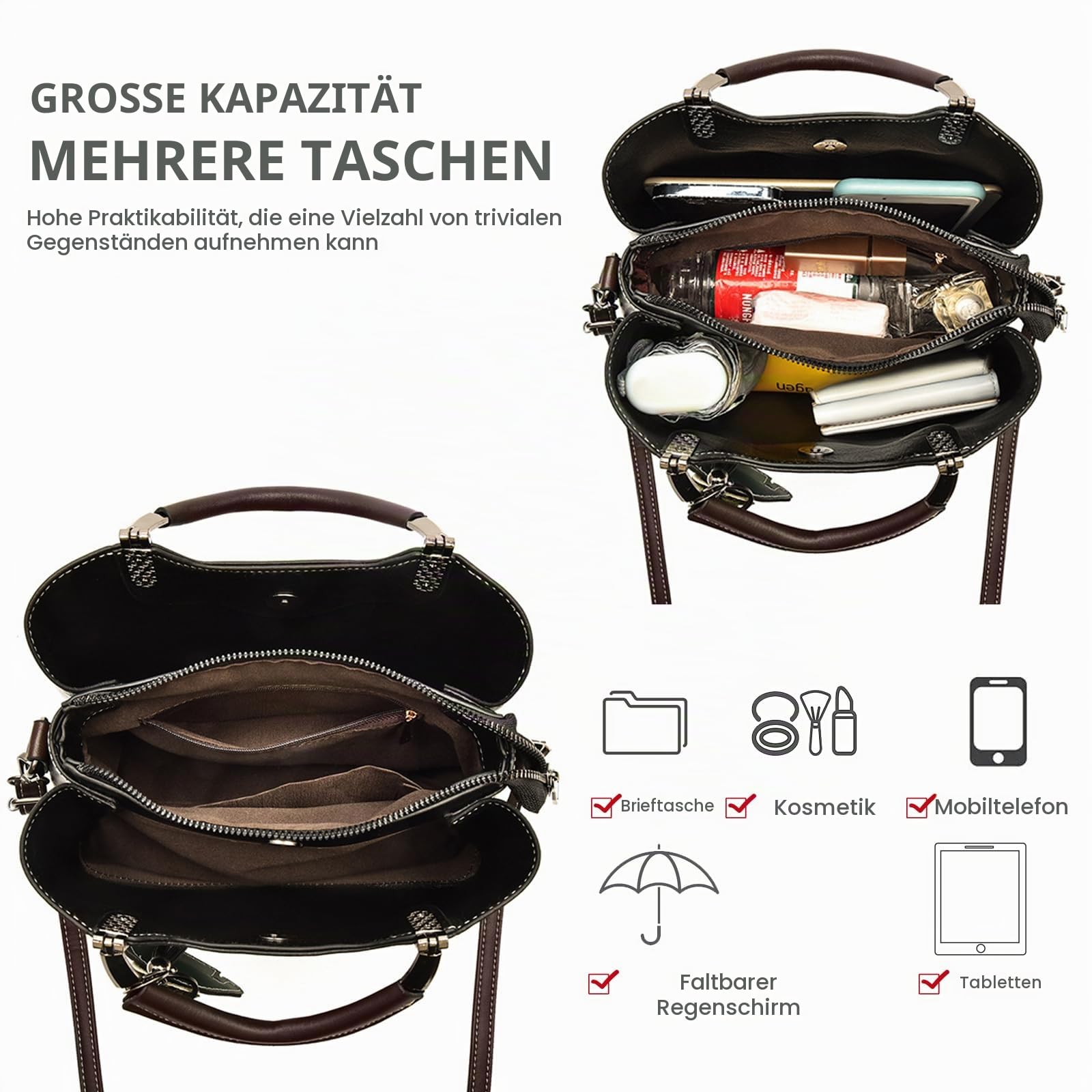 NICOLE & DORIS Handtasche Damen Klein Umhängetasche Crossbody PU Leder Henkeltasche Schultertasche Vintage Mini Tasche Satchel Handtasche mit Anhänger Schwarz