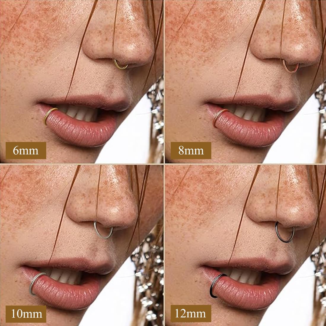 8 Pcs Acero Quirúrgico Piercings Nariz Septum Piercing 16G Segmento Anillo Cuerpo Piercing Nariz Aro Labio Anillos Cartílago Concha Helix Pendientes para Mujeres Hombres 6/8/10/12/14mm — view 4