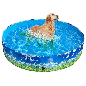 BINGPET Foldable Dog Swimming Pool - Outdoor Portable PP Pet Puppy Collapsible Pool Bathing Tub for Dogs and Kids - Large