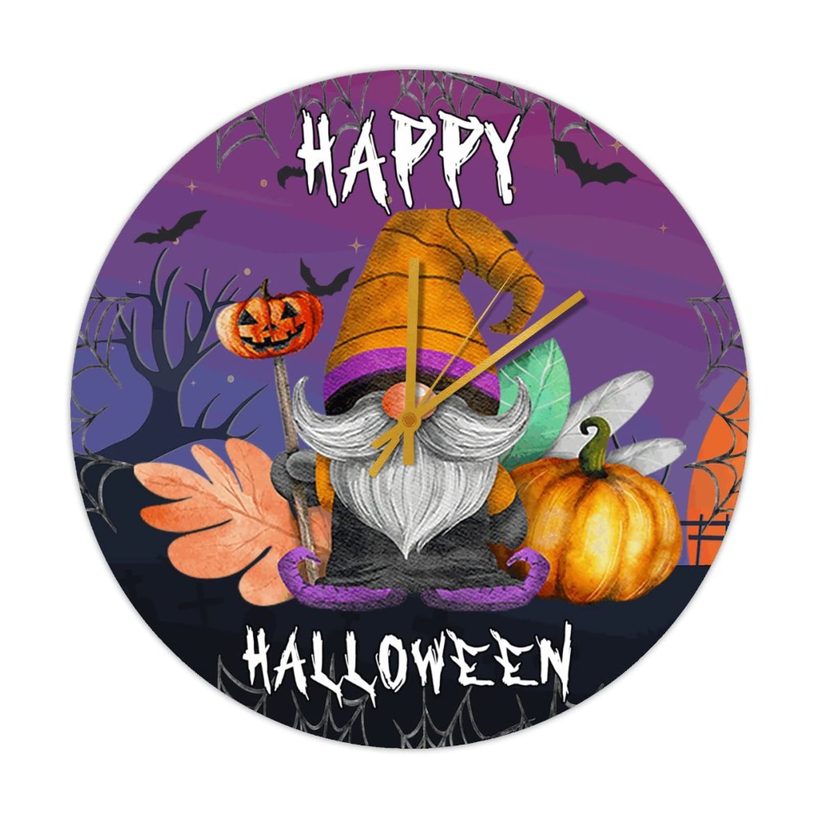 Horloge ronde en bois Halloween pour décorer la cuisine familiale avec des gnomes rustiques