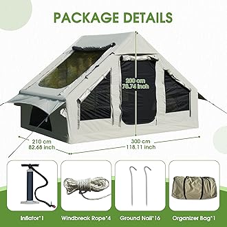 HOMEFUN 4 Person Inflatable Tent with Air Pump, All-Weather Blow Up Tent with Privacy Divider, Easy Setup & Privacy Divider for Camping