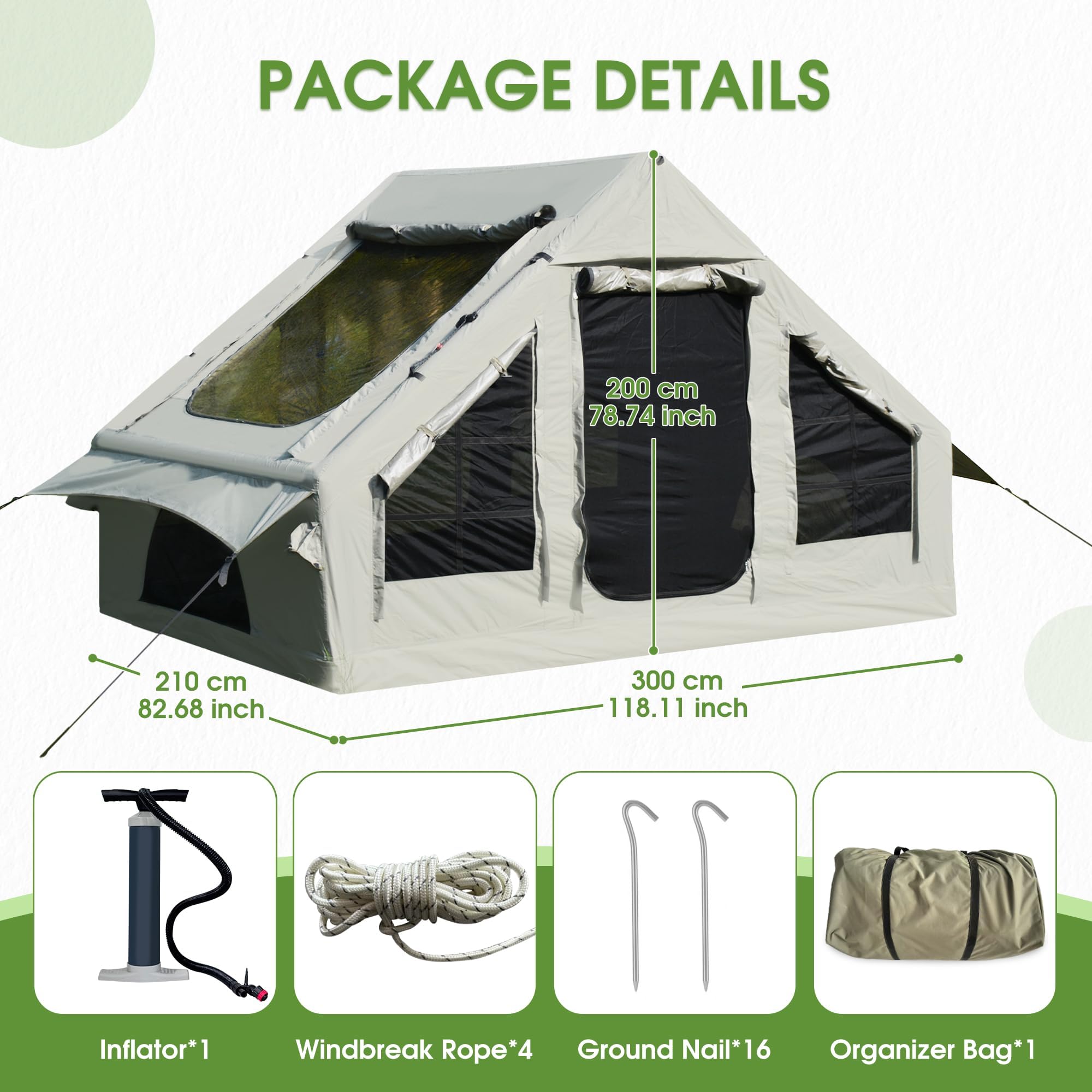 HOMEFUN 4 Person Inflatable Tent with Air Pump, All-Weather Blow Up Tent with Privacy Divider, Easy Setup & Privacy Divider for Camping