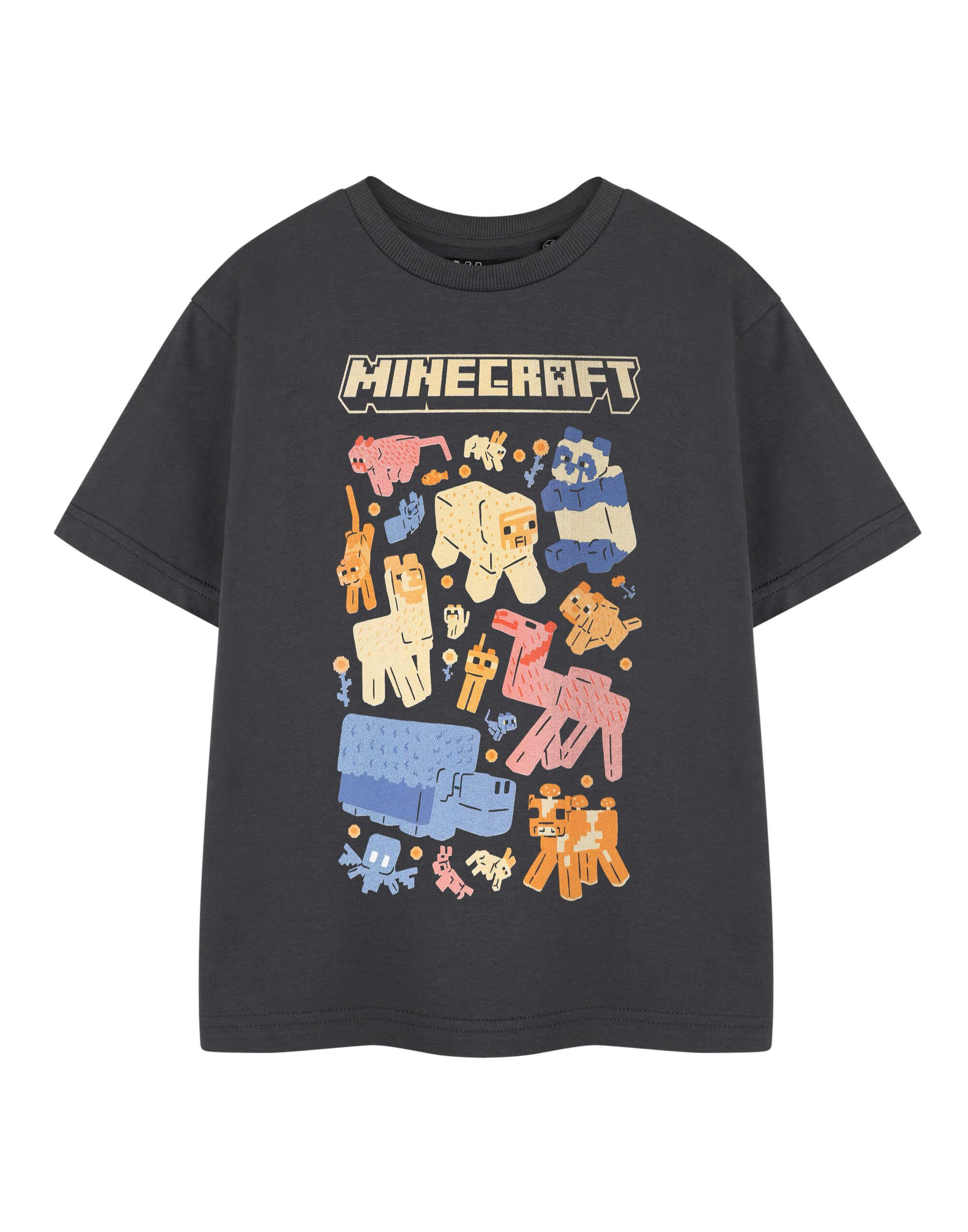 Minecraft Girls Black Graphic Tee | Various Animals Game Crew Neck Top | Classic Short Sleeve Casual Wear | Pull On Animals T-Shirt for Girls