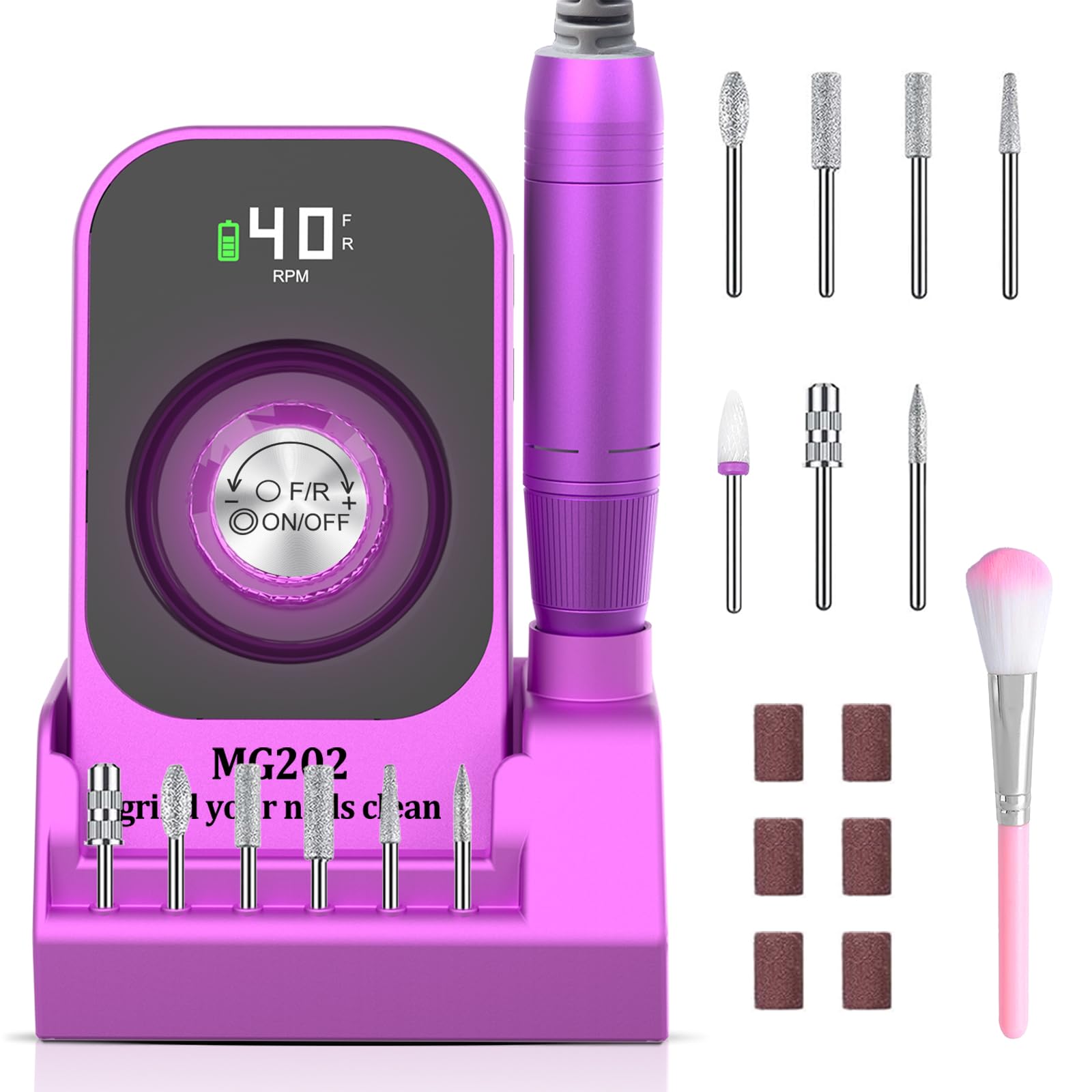 Fresa per Unghie Professionale 40000 giri/min -Manicure Pedicure Elettrico con 7 Punte, Set Lima Elettrica per Unghie, Fresa Unghie Uso Domestico e Professionale, Nail Drill (Rosa)