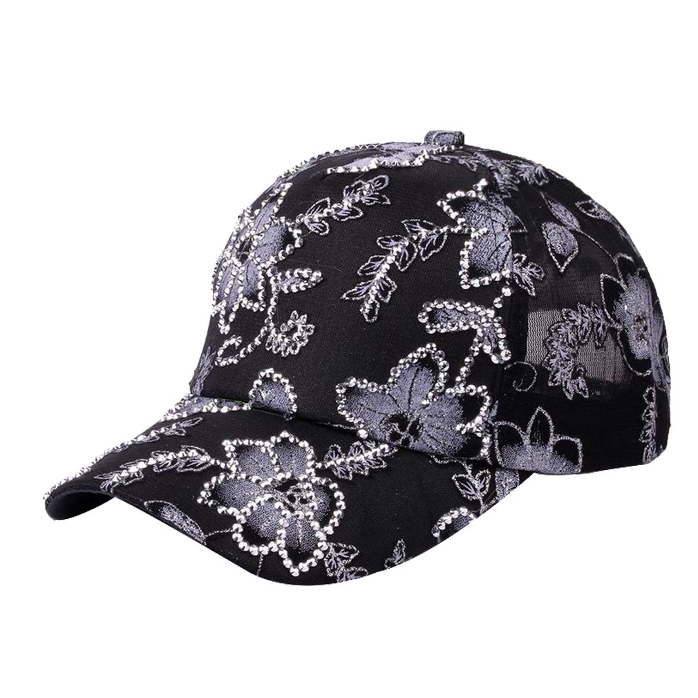 Lace and Studded Rhinestone Flower Snapback Baseball Cap Hat