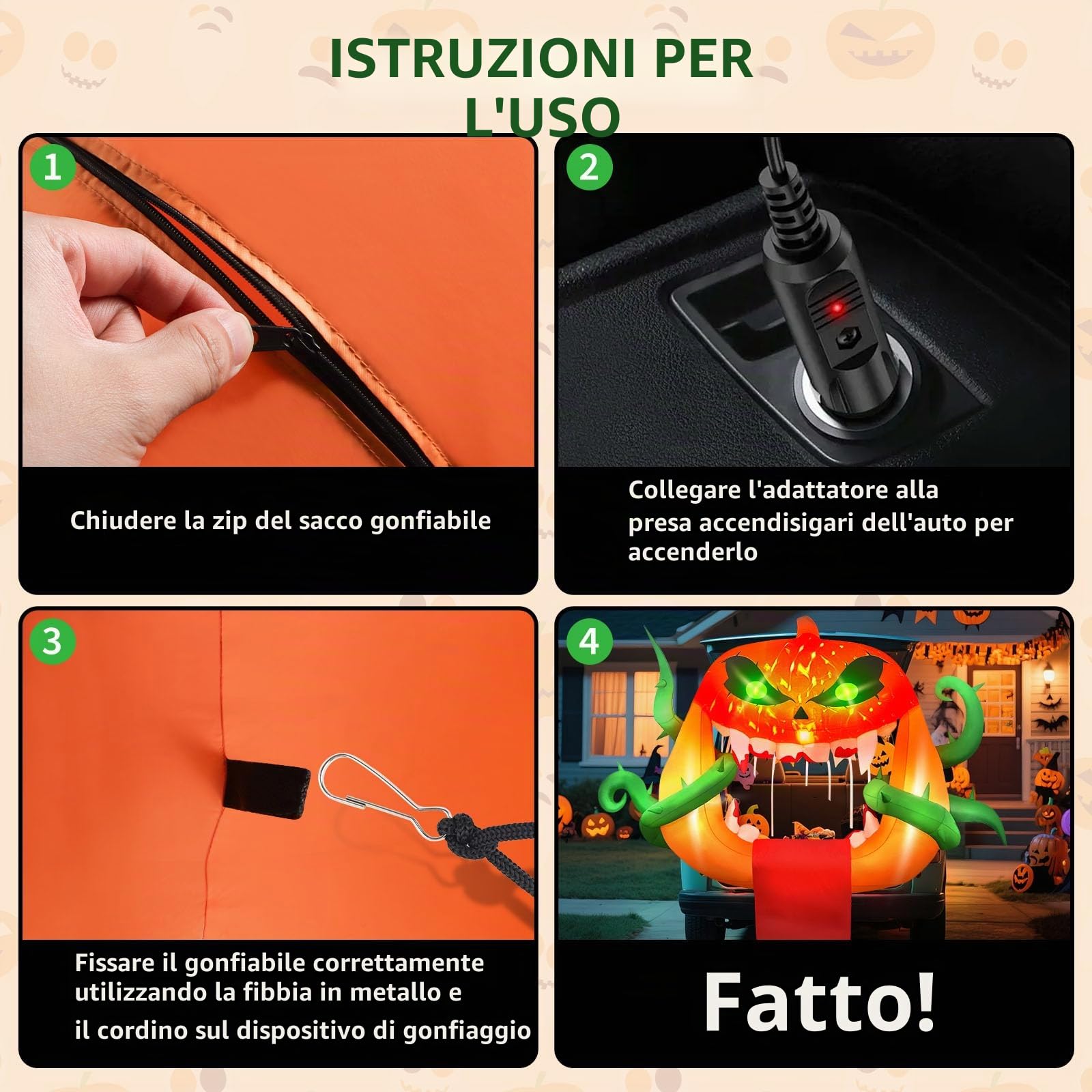 Kalolary 5FT Decorazione gonfiabile di Halloween, festa gonfiabile della decorazione di Halloween per il giardino del cortile prato decorazione interna esterna (Fantasma di Zucca)