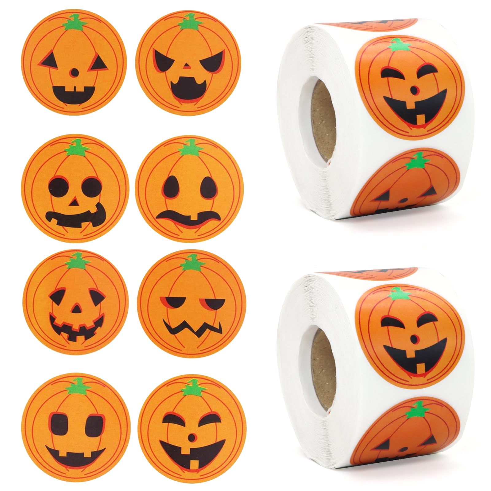 Bcautay 1000pcs Halloween Pumpkin Stickers, Halloween Sticker DIY Envelope Seals Baking Label Paster Circle Face Stickers for Halloween Party Decoration