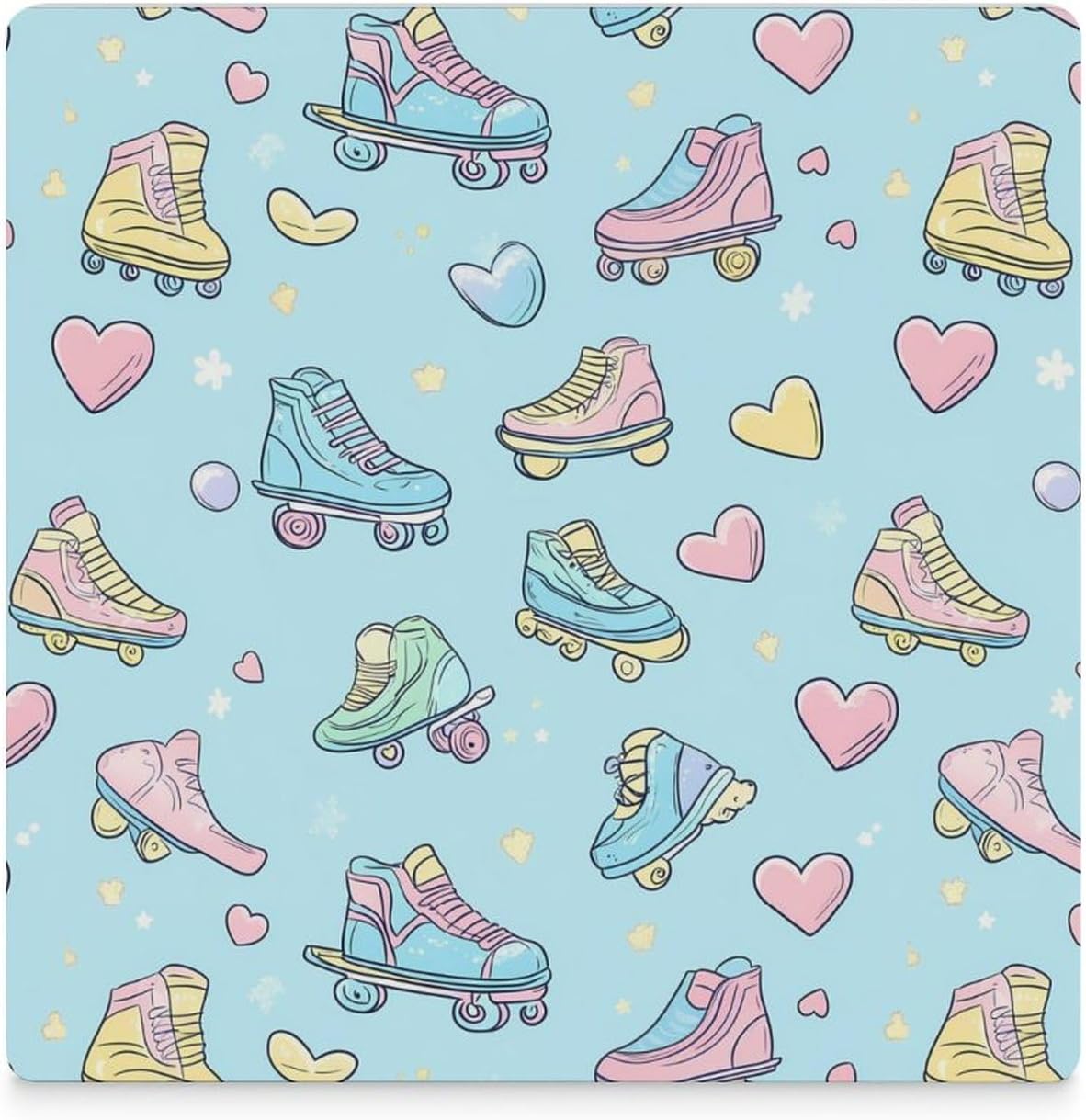 90s Skater Pattern Skating Funny Ceramic Coasters for Drinks Absorbent Cup Holder Tabletop Protector with Cork Base