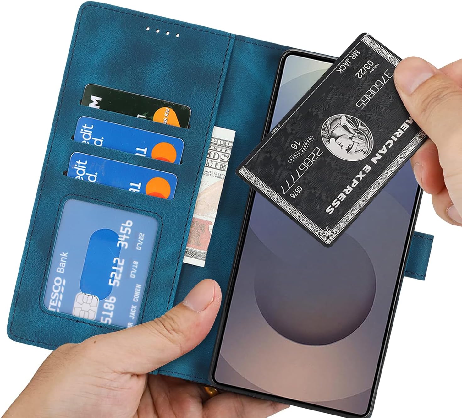 for Samsung Galaxy S25 Ultra Case Wallet with Card Holder,Galaxy S25 Ultra Wallet Case for Men Women,PU Leather Magnetic Buckle Stand Flip Phone Case Cover-Blue - Image 2