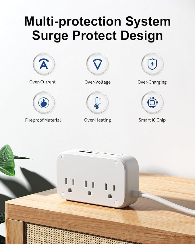 Multitoma portátil USB 65W PD con 7 salidas y 5 puertos USB blanco miniatura 7