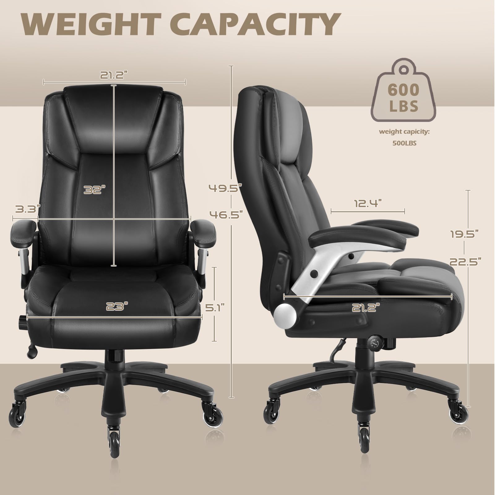Lembeir 600lbs Big and Tall Office Chair Heavy Duty Executive Office Chair for Heavy People High Back Computer — view 3