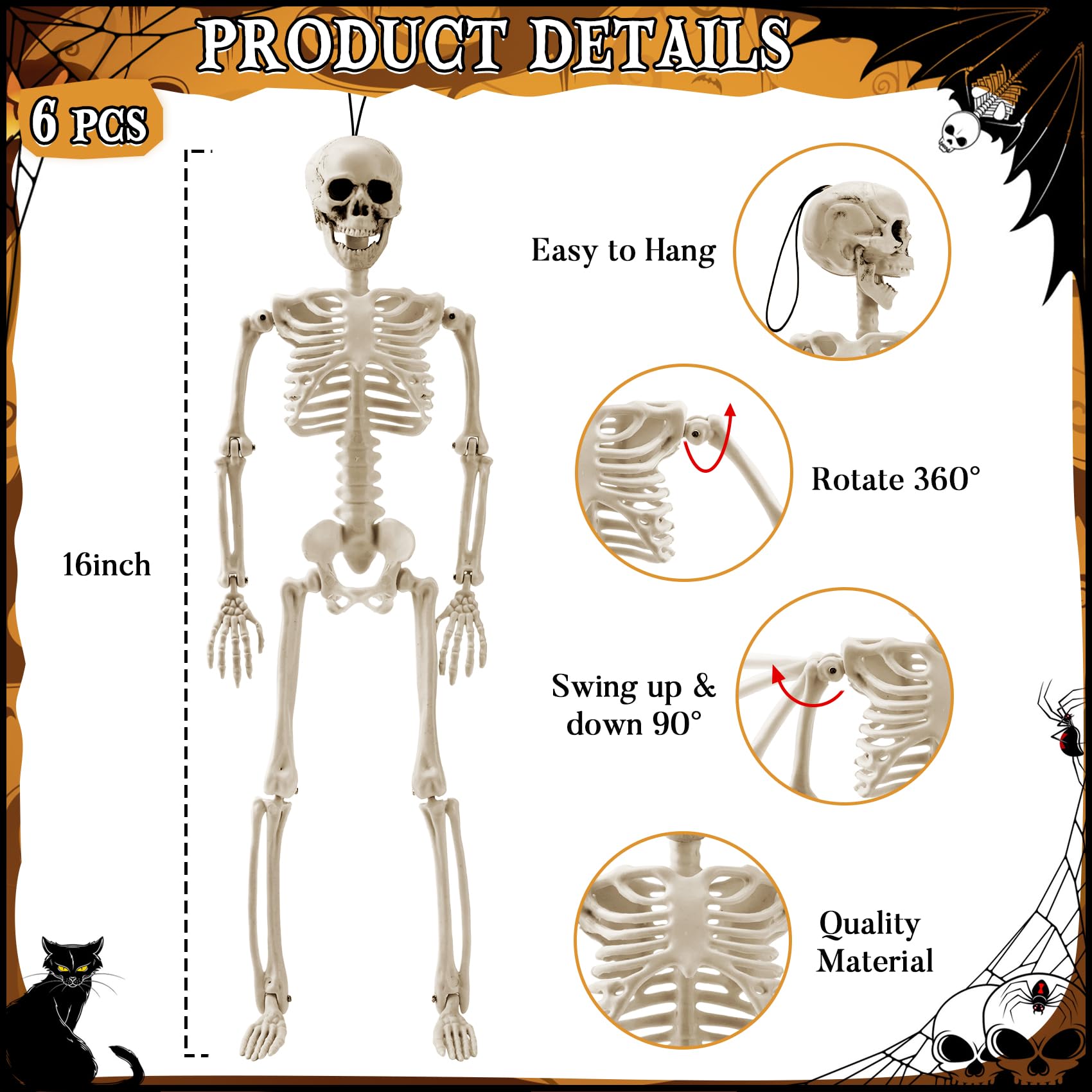 Skeleton L Snapklik.com : Besteek 6 Pcs Halloween Skeleton Decorations, 16
