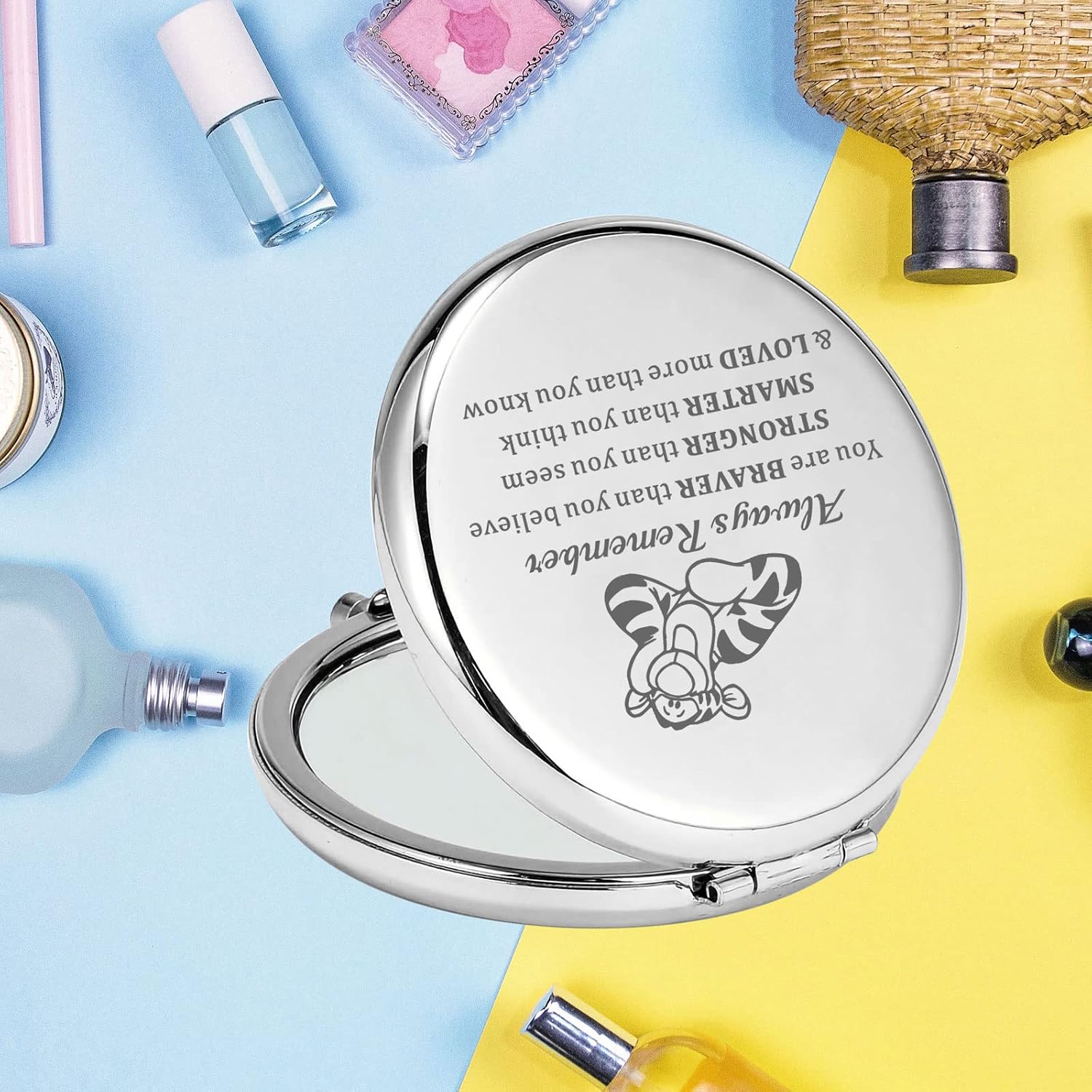 KEYCHIN Tiger Pocket Mirror Cartoon Movie Fans Gifts You are Braver Stronger Smarter Than You Think Compact Makeup Mirror for Women Girls Teenagers (Tiger Always-S)