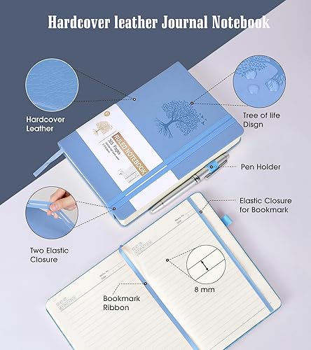 Miniatura 4 de Cuaderno rayado, cuaderno grueso de 365 páginas A5 para escribir, cuaderno rayado de la universidad, tapa dura de cuero para mujeres y hombres,