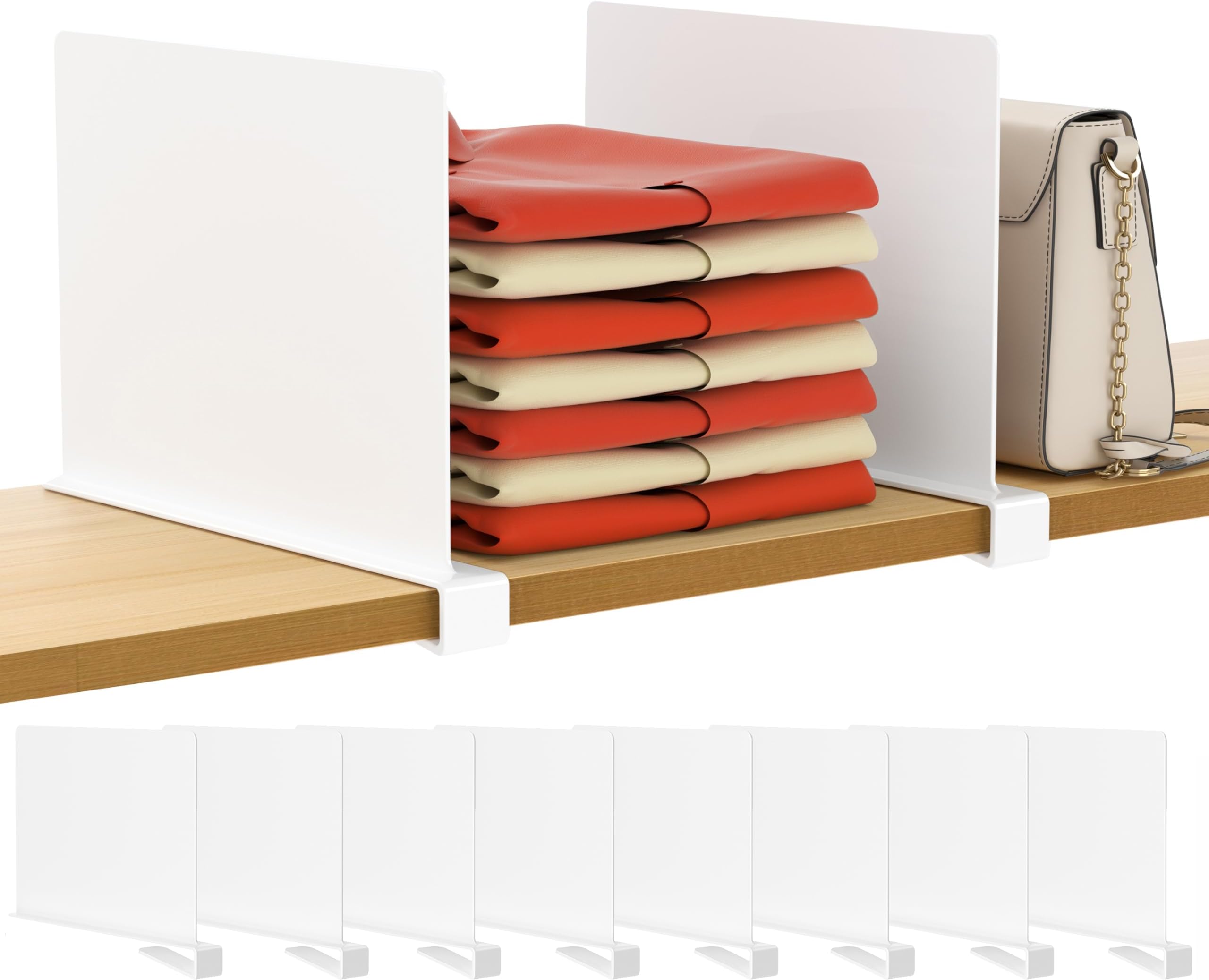 HBlife 8 Pcs White Acrylic Shelf Dividers, Vertical Purse Organizer for Closet Perfect for Sweater, Shirts, Handbags in Bedroom and Kitchen, Closet Separators for Organization Cabinet