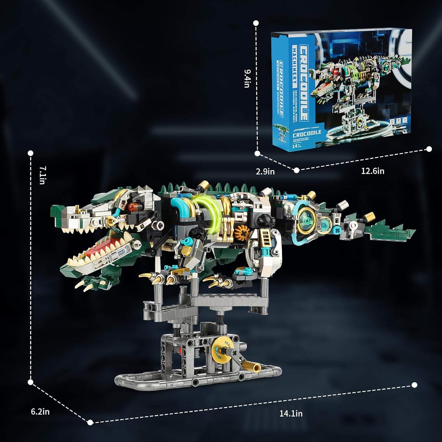 Ideas Mechanical Crocodile Building Set - Alligator Animal Toy with Display Stand and Light, Compatible with Lego Dinosaur, STEM Gift for Adults & Teens Boys Ages 14+ (996 PCS)