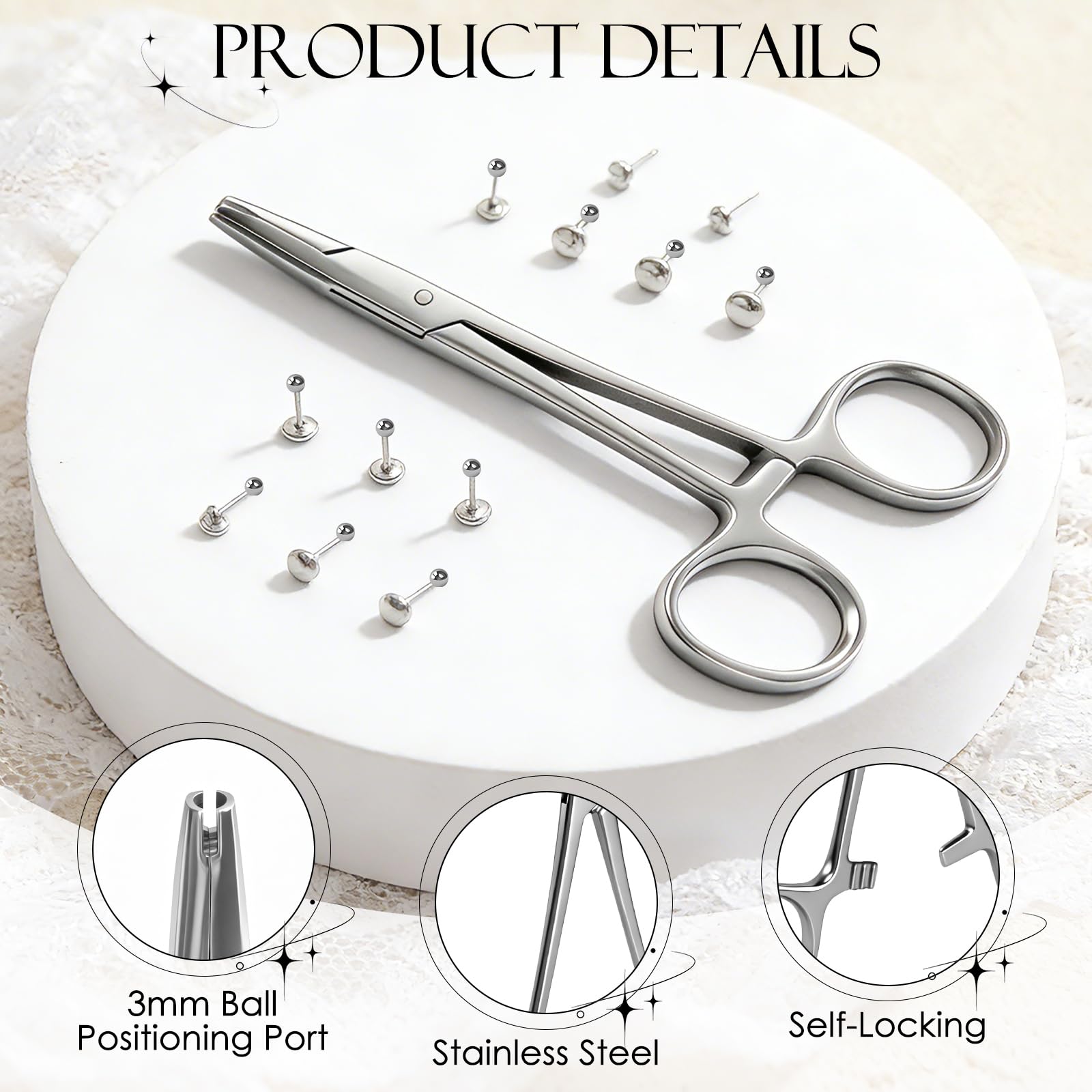Alicates Para Piercing De Bolas, 3mm Alicates para Piercing de Bolas de Joyería, Herramientas de Perforación Utilizadas para Abrir y Reemplazar Perforaciones en Las Orejas, Labios, Nariz y Cejas